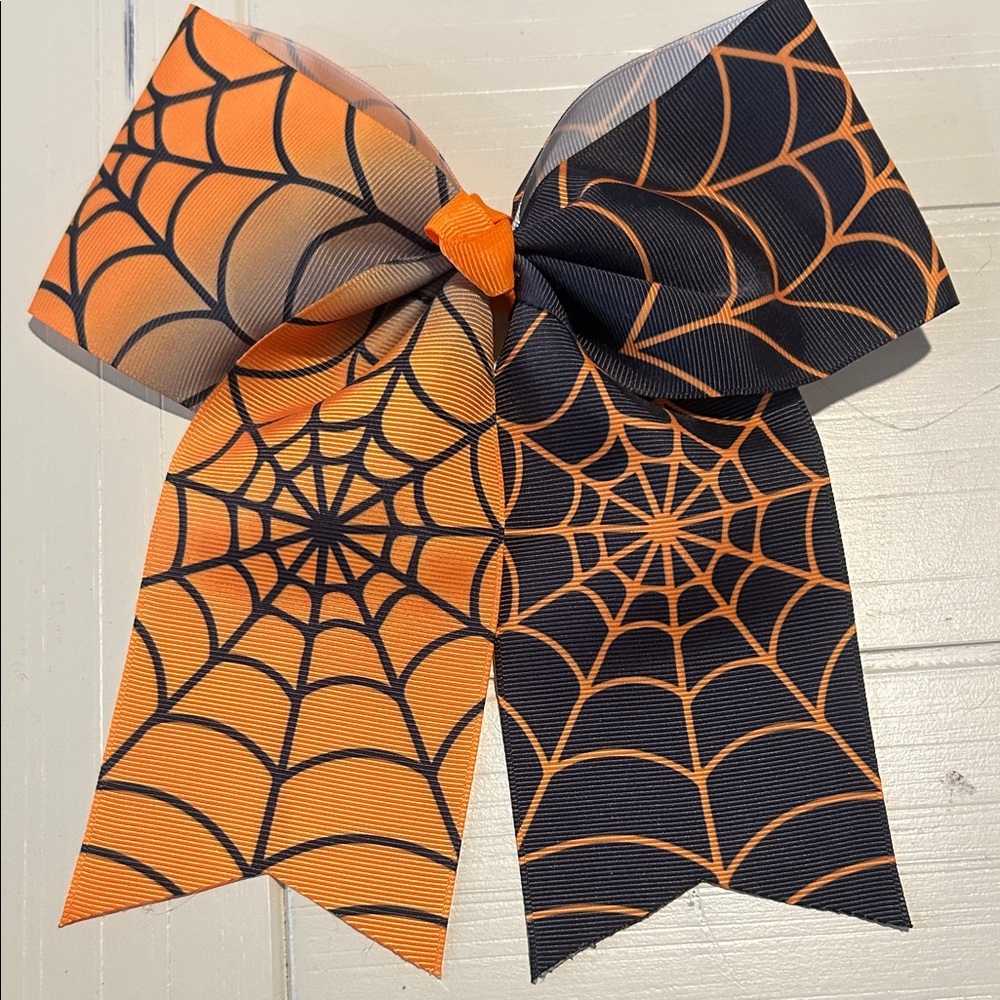 Orange and Black Spiderweb Bow